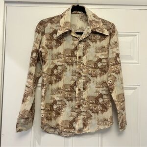 Men's Casual Button Down Shirt - Brown Pattern